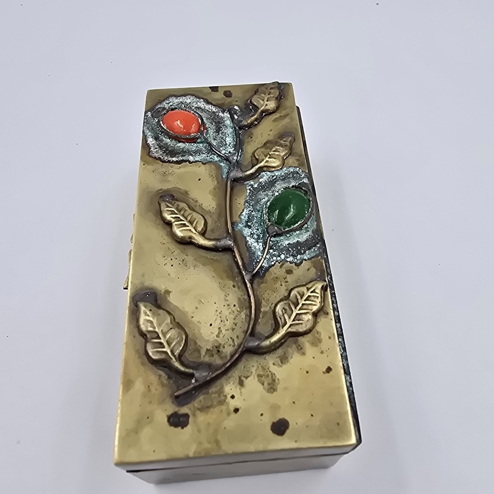 Vintage Brass Stamp Box Hinged Lid Decorative Storage China Backwards stamp